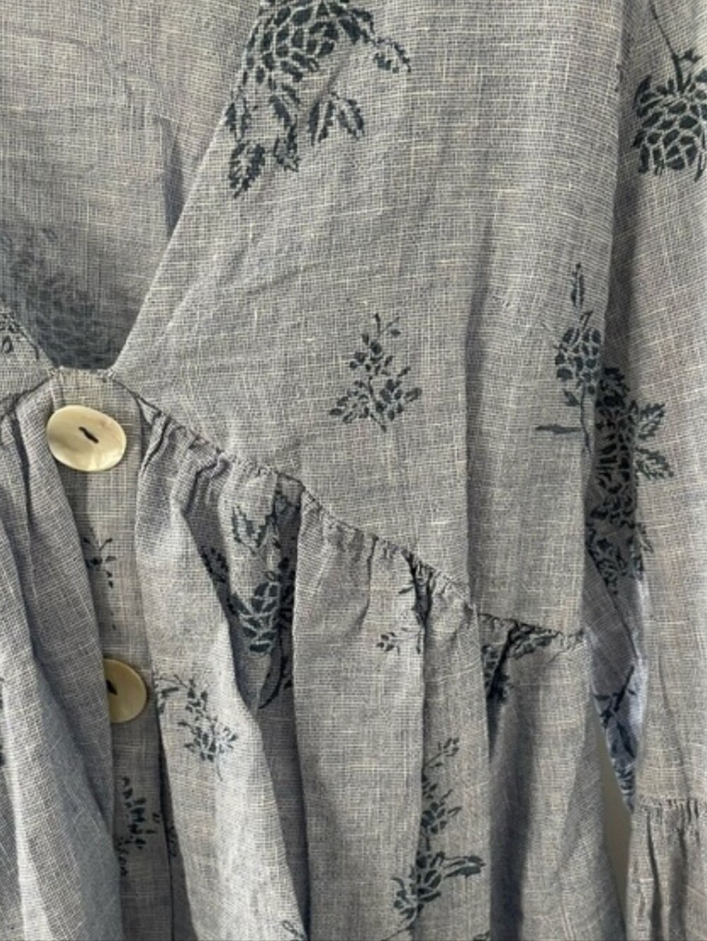 Zara 100% Cotton Light Blue Floral V-Neck Peplum Blouse - Picture 4 of 9